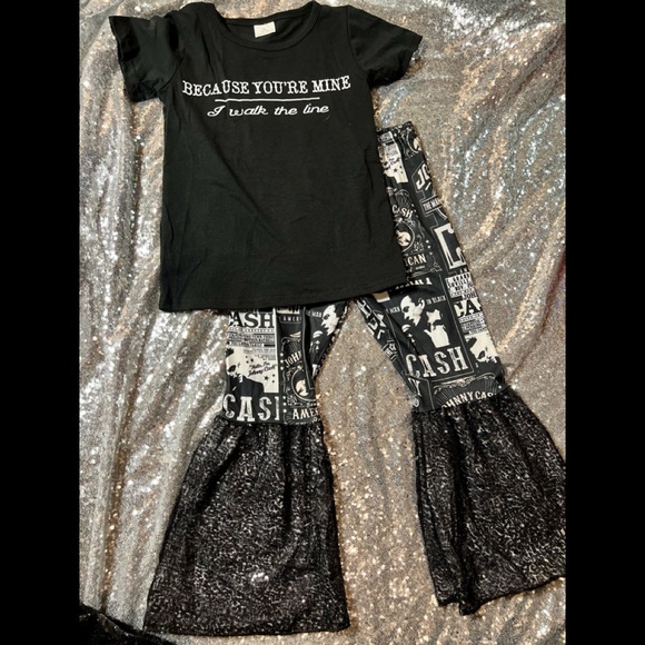 BackWoodsWives Other - Because You’re Mine I Walk The Line | Outfit | Black Sequin Bellbottom